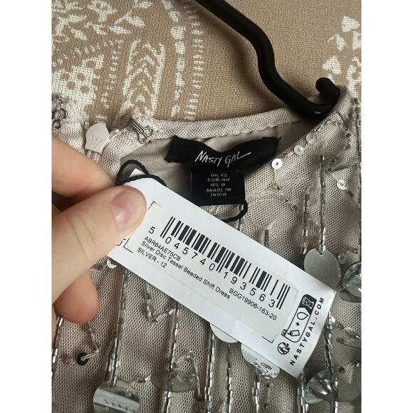 NWT Nasty Gal Silver Disc Tassel Beaded Shift Dress in Silver - Picture 7 of 8